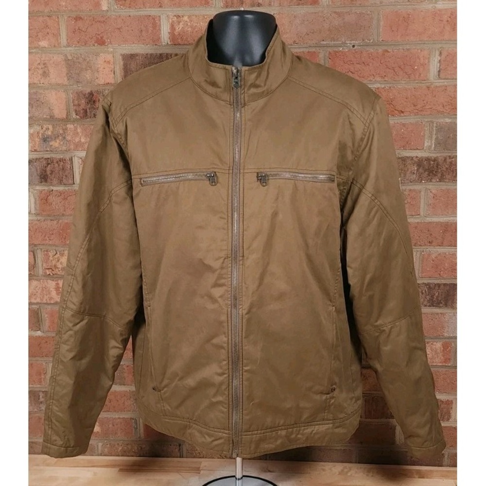 Kuhl Full Zip Jacket Mens‎ XL Quilt Lined Kaffe Cafe Racer Brown Bomber Coat